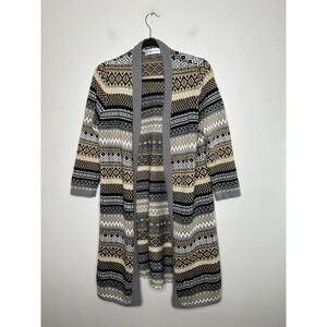 Jones Studio Sweater Cardigan Open Front Long Sleeve Brown White Size Medium